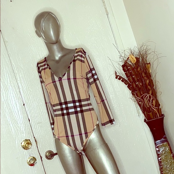 USED BODYSUIT, TAN & BLACK - Picture 1 of 3